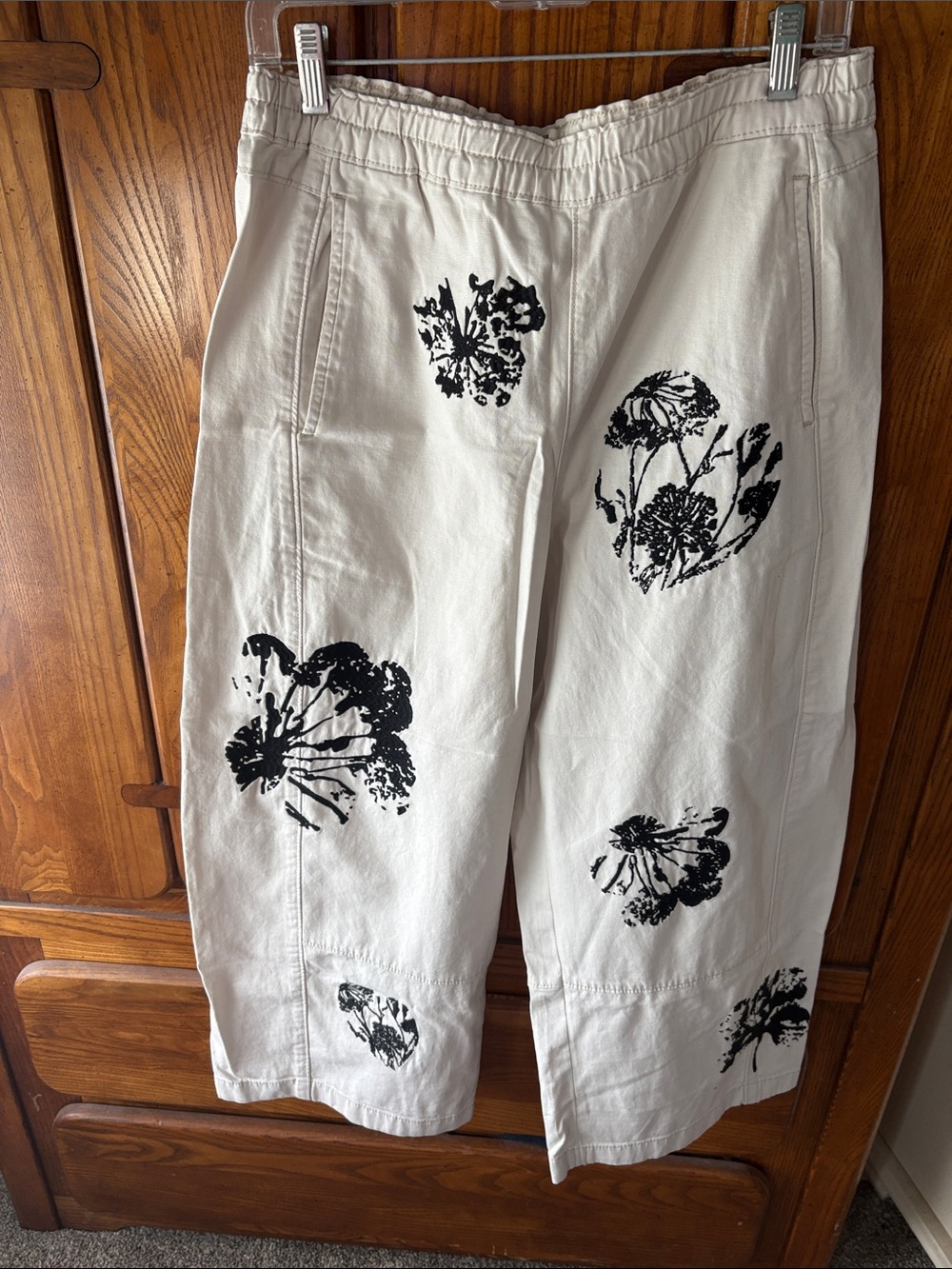Pilcro Cream Elastic-Waist Pants sz M